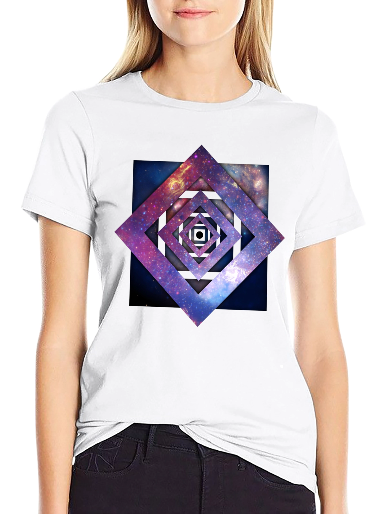 Black Galaxy Square Graphic Tee - Black Cotton T-Shirt view 9