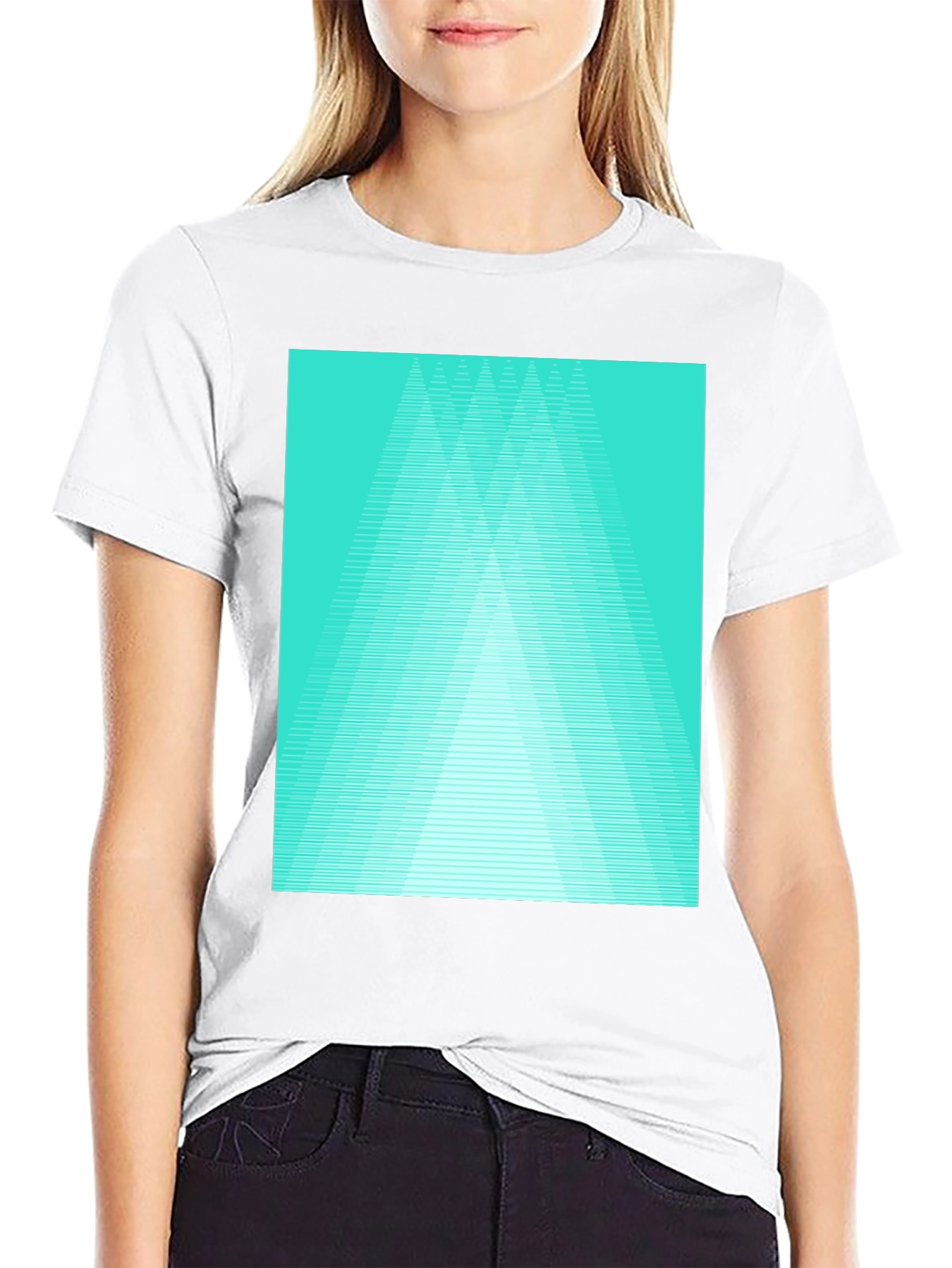 Black Retro Geometric Tee - Aqua Triangle Design view 9