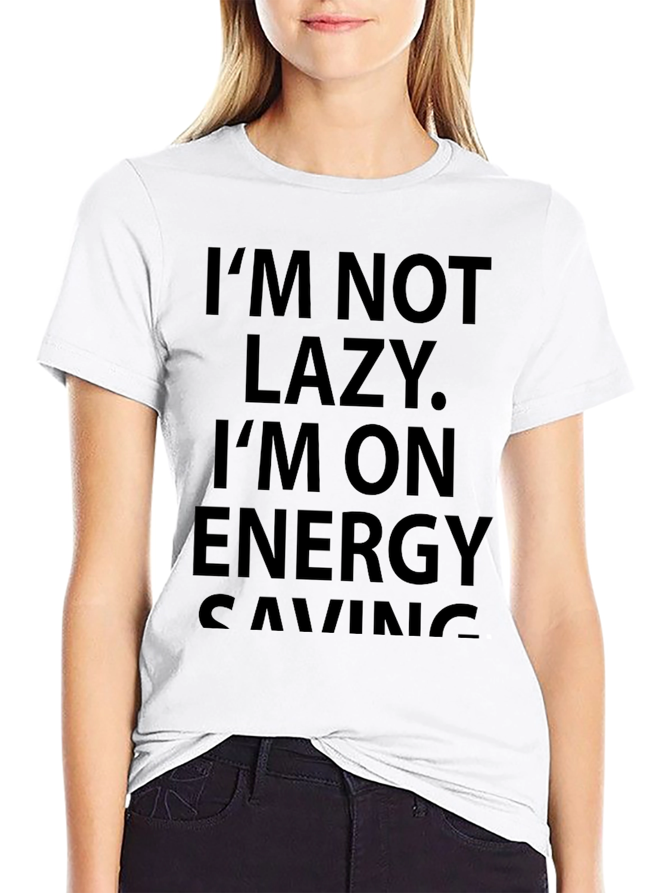 Black I'm Not Lazy Energy Saving Black T-Shirt view 9