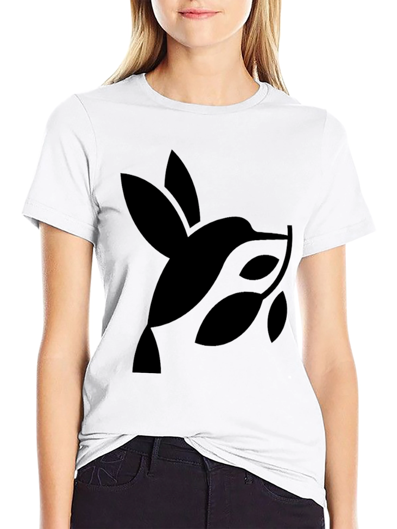 Black Men's Black T-Shirt with Abstract Hummingbird Design view 9