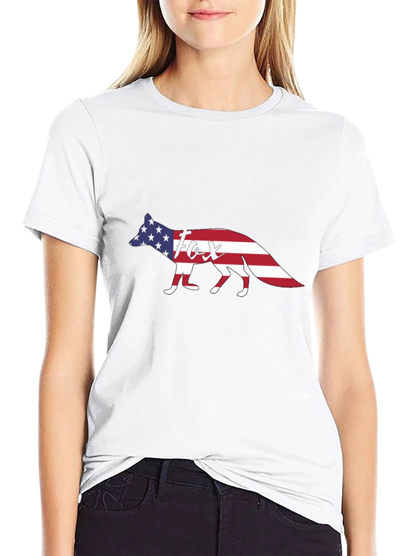 Black American Fox Graphic T-Shirt - Patriotic USA Design view 9