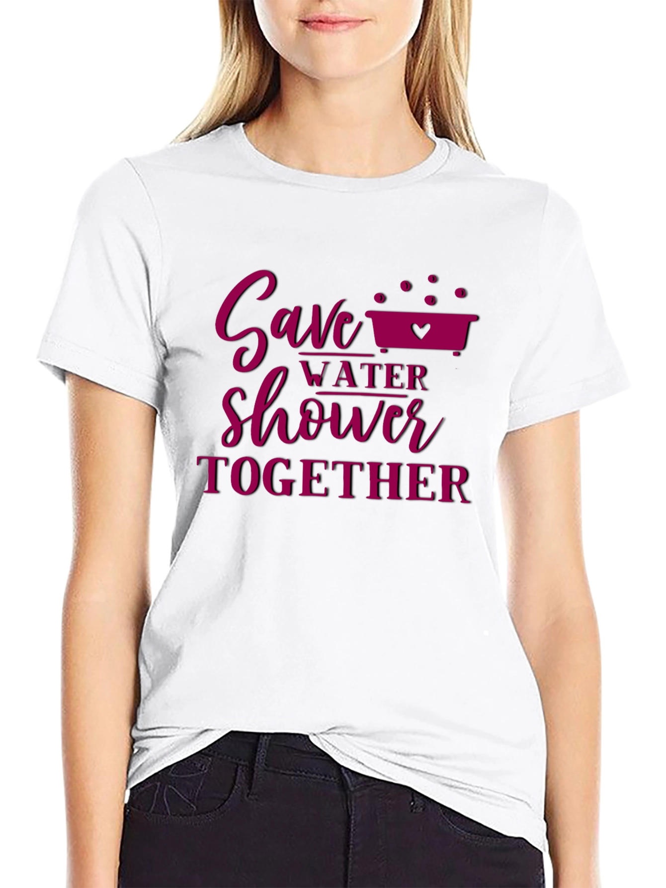Black Save Water Shower Together Black Graphic Tee view 9