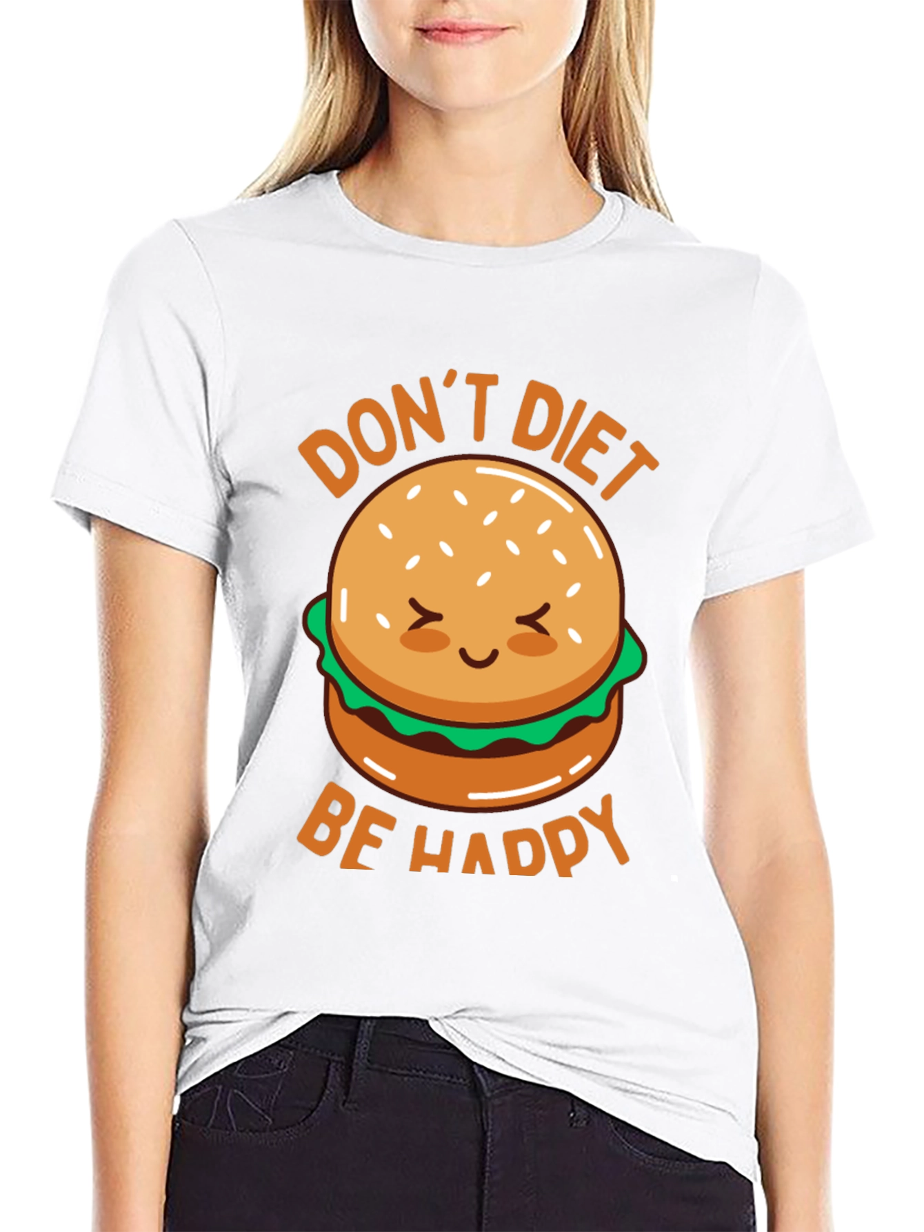 Black Don't Diet Be Happy T-Shirt - Cute Burger Graphic Tee view 9