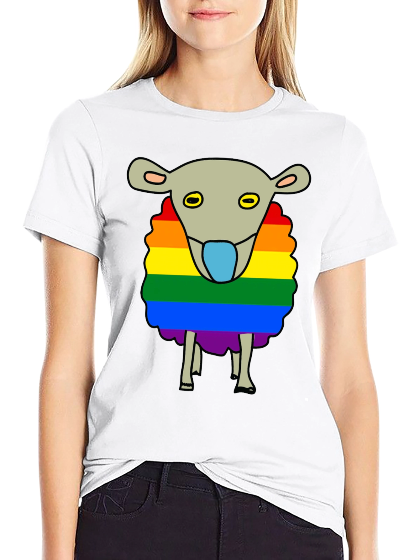 Black Rainbow Sheep Graphic Tee - Black Cotton Blend view 9
