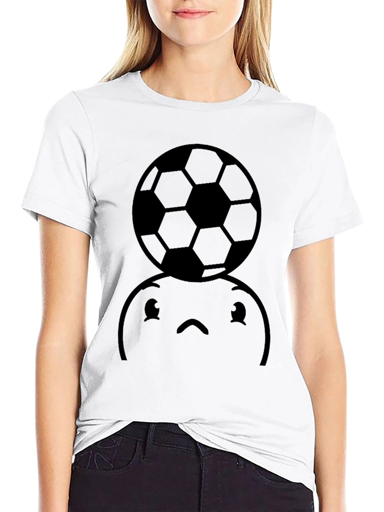Black Soccer Ball Graphic T-Shirt - Funny Face Tee view 9