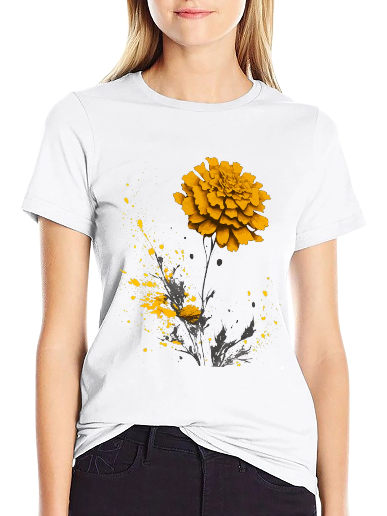 Black Floral Graphic Tee - Black T-Shirt with Flower Design view 9