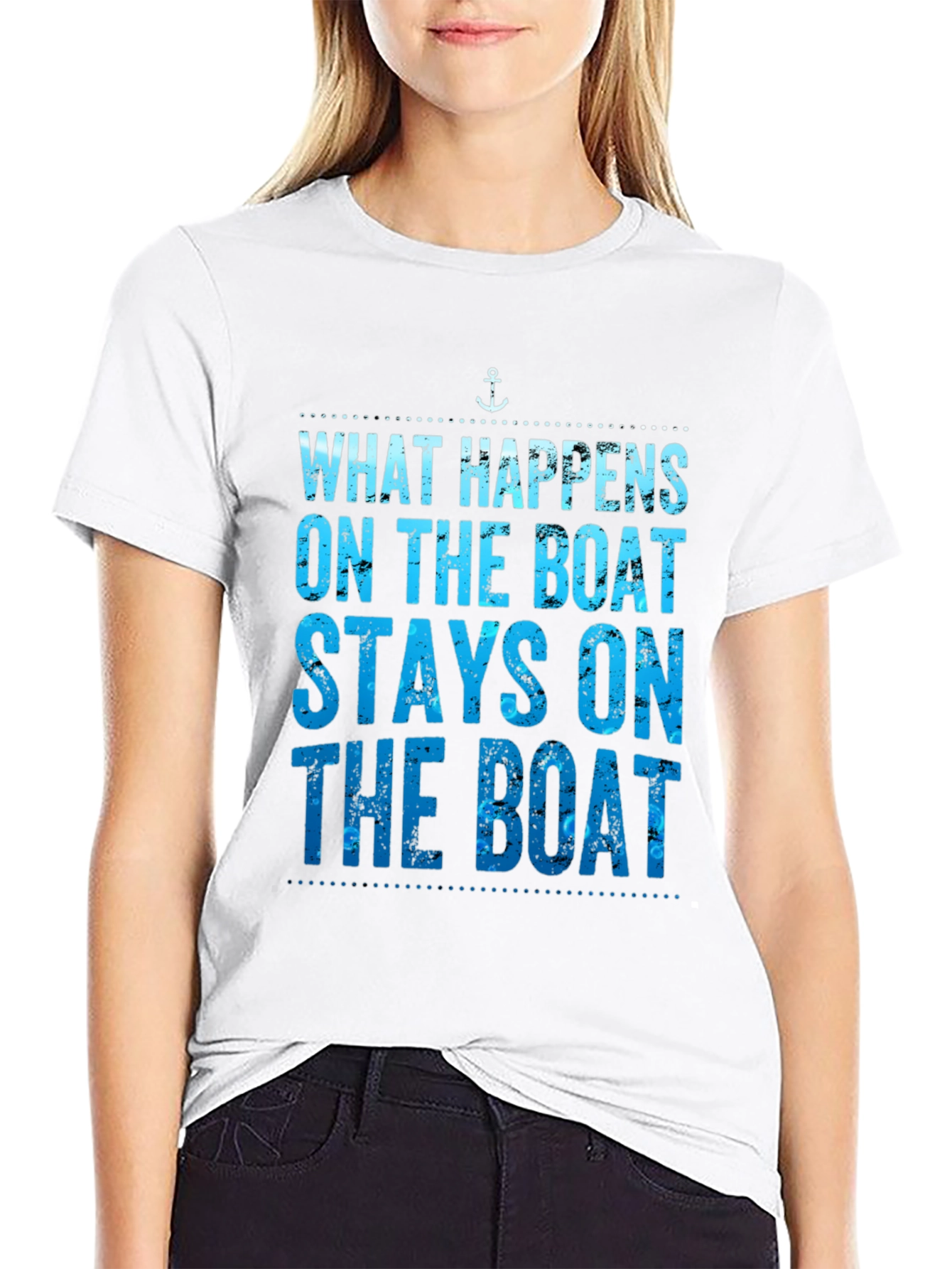Black What Happens On The Boat T-Shirt view 9