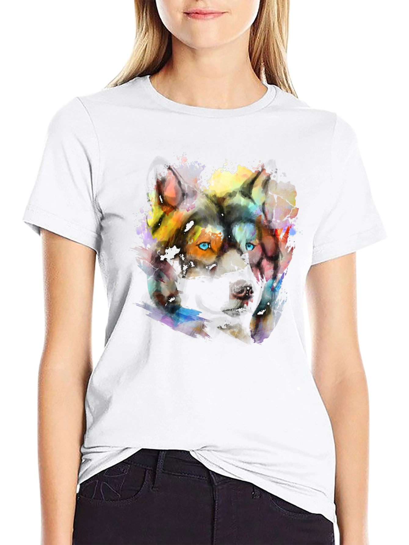 Black Abstract Wolf Graphic Print T-Shirt view 9
