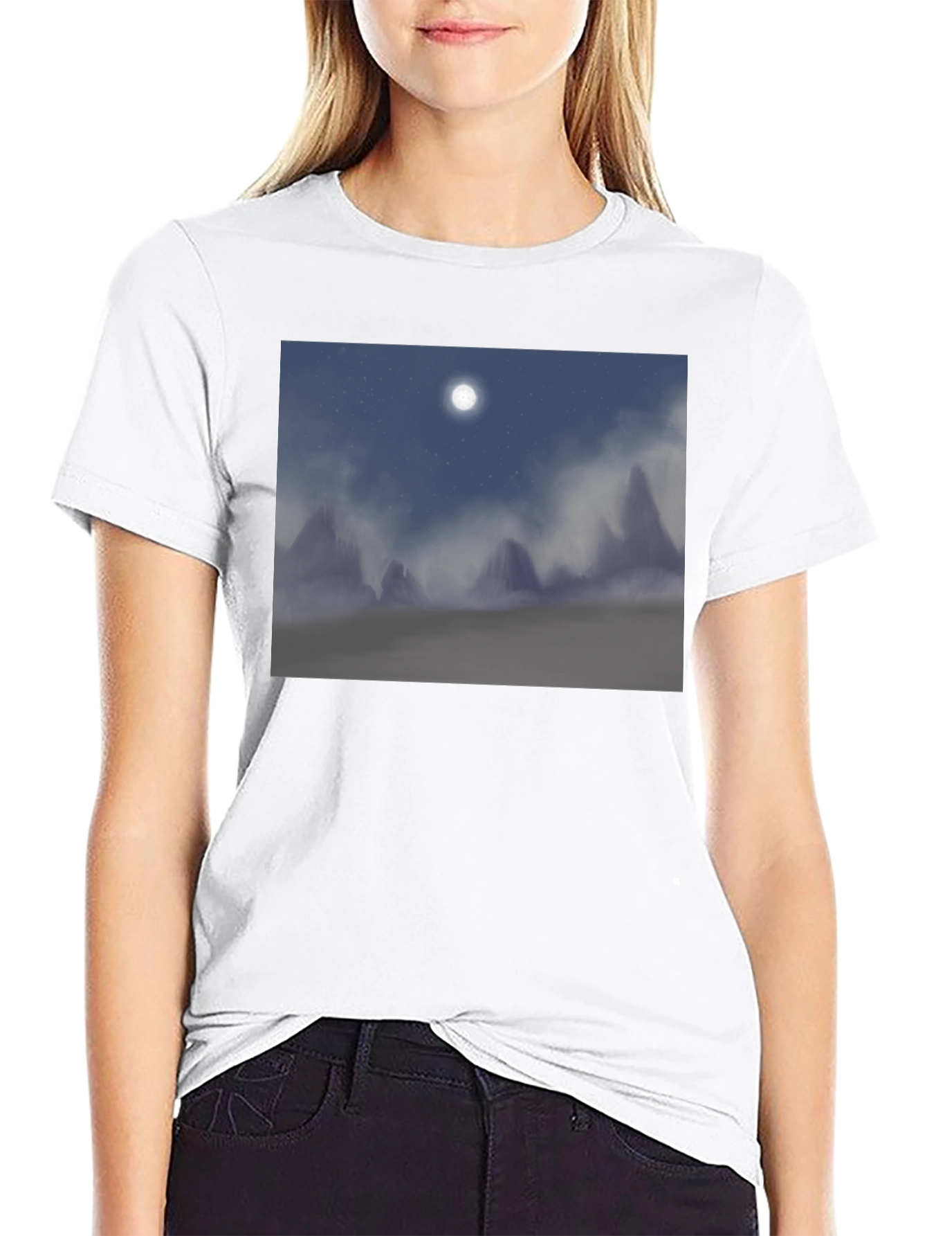 Black Moonlit Mountainscape T-Shirt - Black view 9