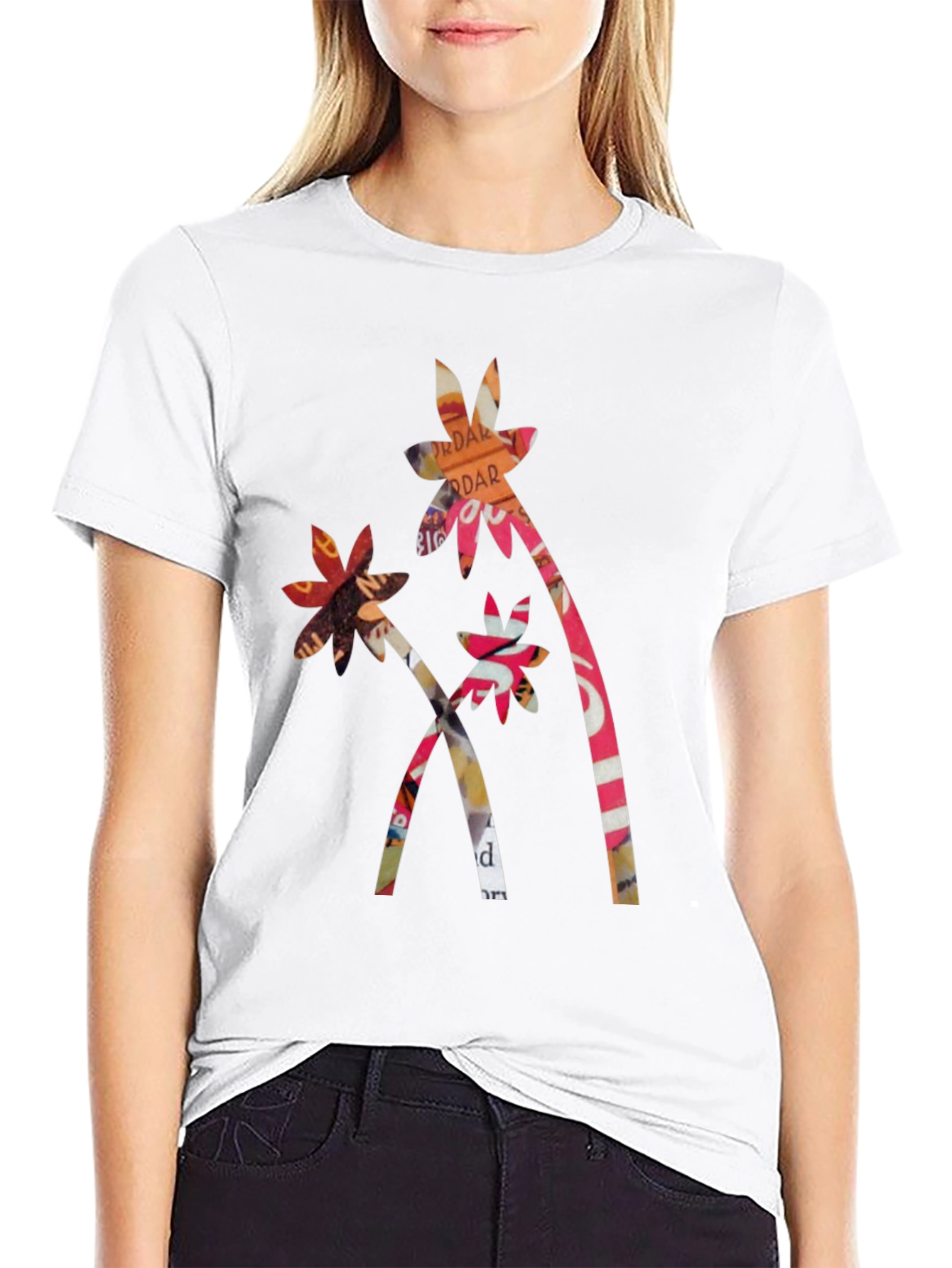 Black Abstract Floral Print Black T-Shirt view 9