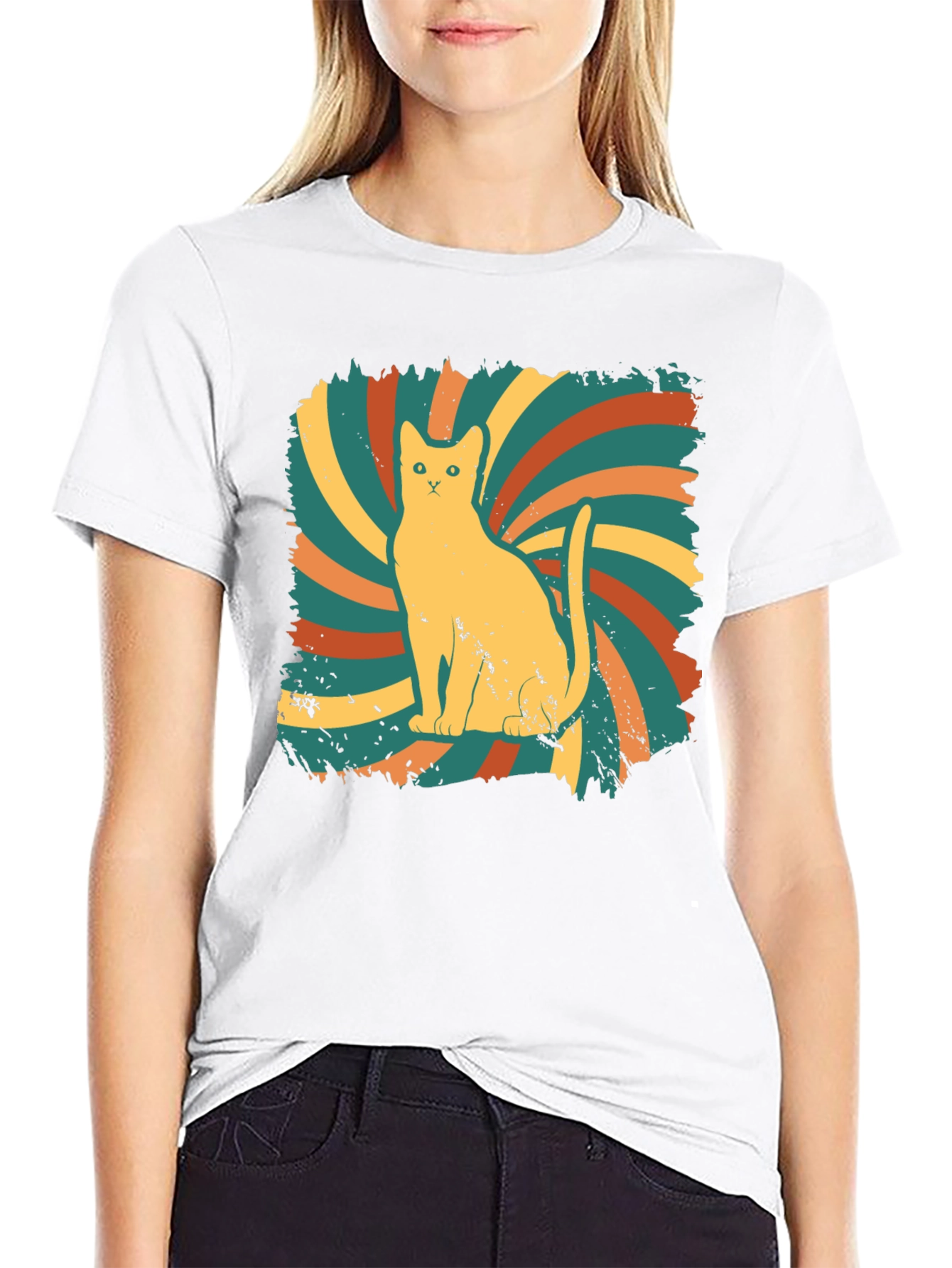 Black Retro Cat Graphic Tee - Vintage Style T-Shirt view 9