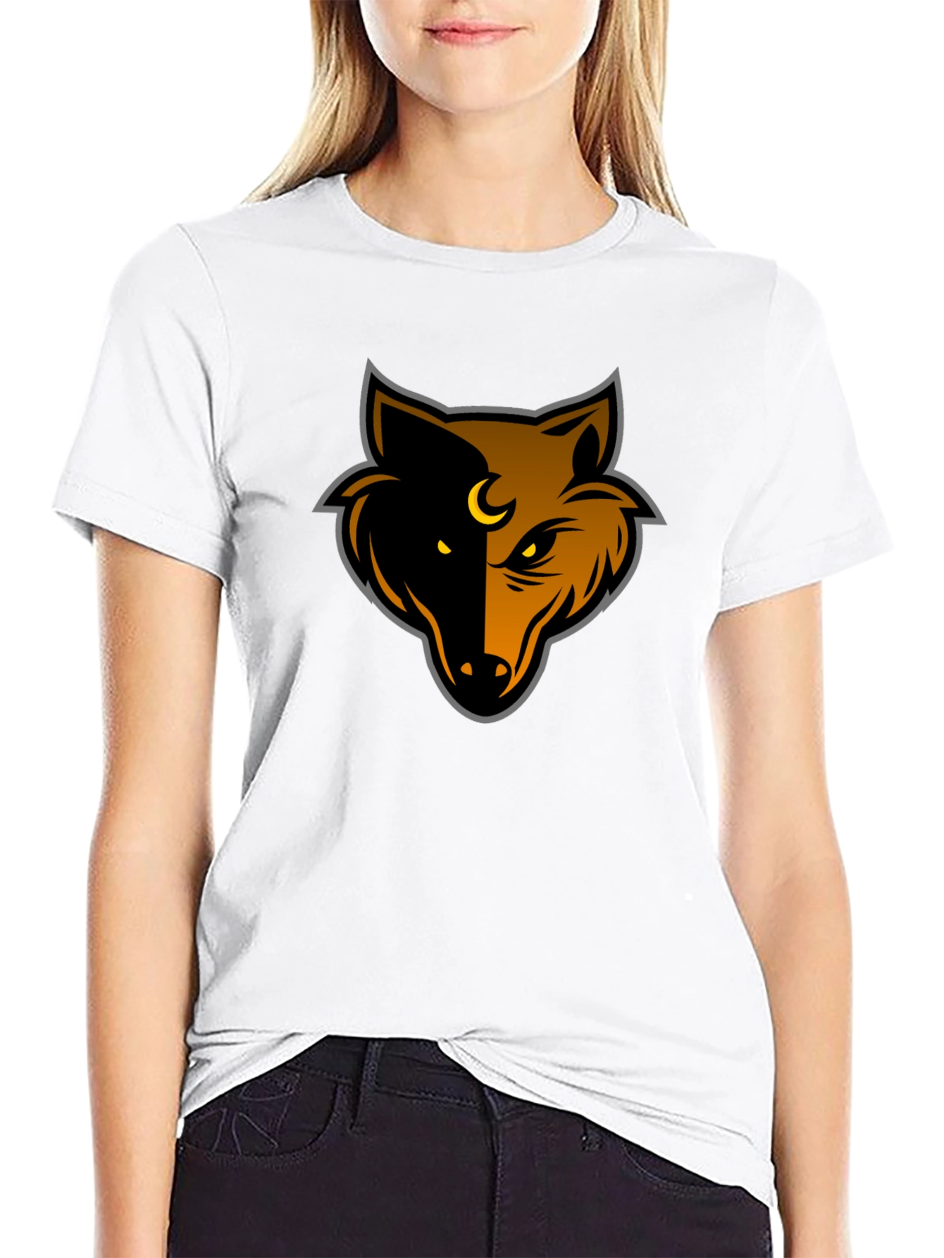 Black Lunar Wolf Graphic Tee - Black Cotton Blend Comfort view 9