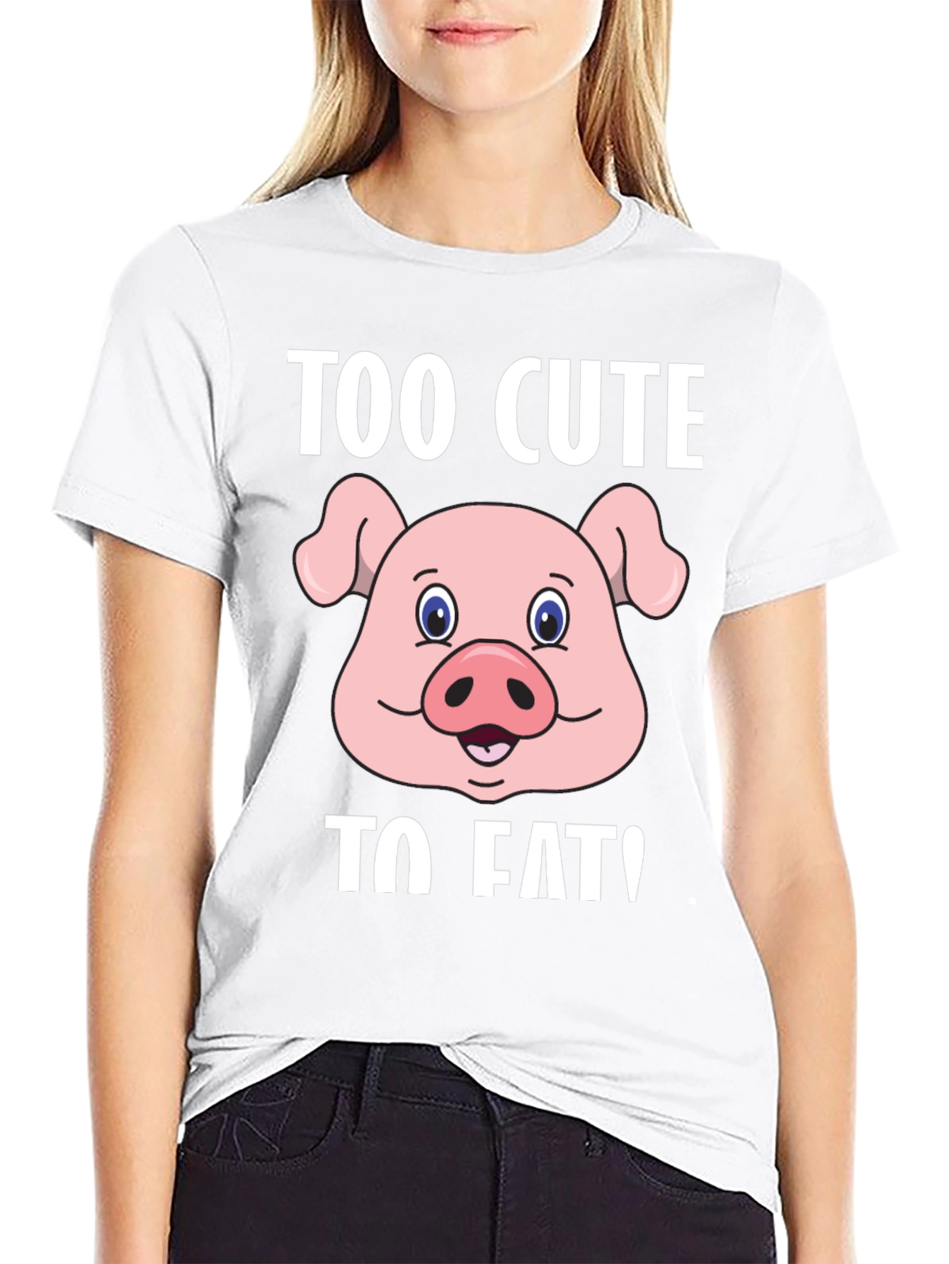Black Cute Pig Graphic T-Shirt - "Too Cute To Eat!" view 9