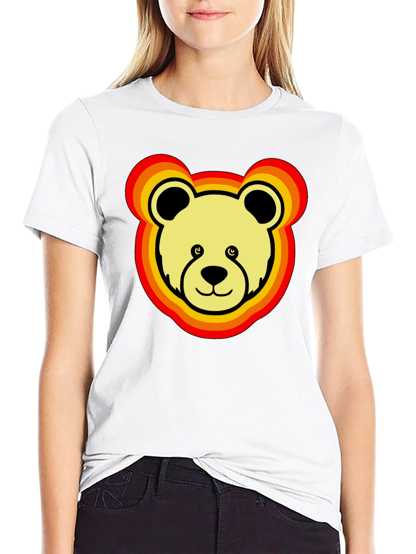 Black Retro Bear Graphic Tee - Black Cotton Blend view 9