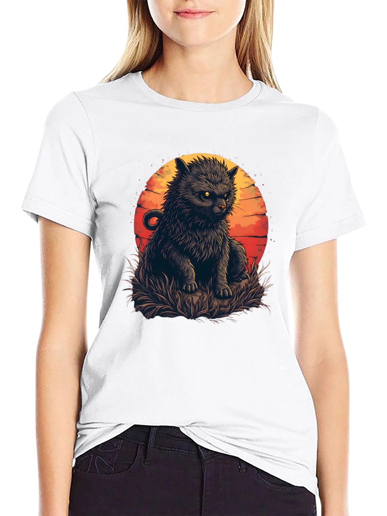 Black Black Cat Sunset Graphic Tee view 9