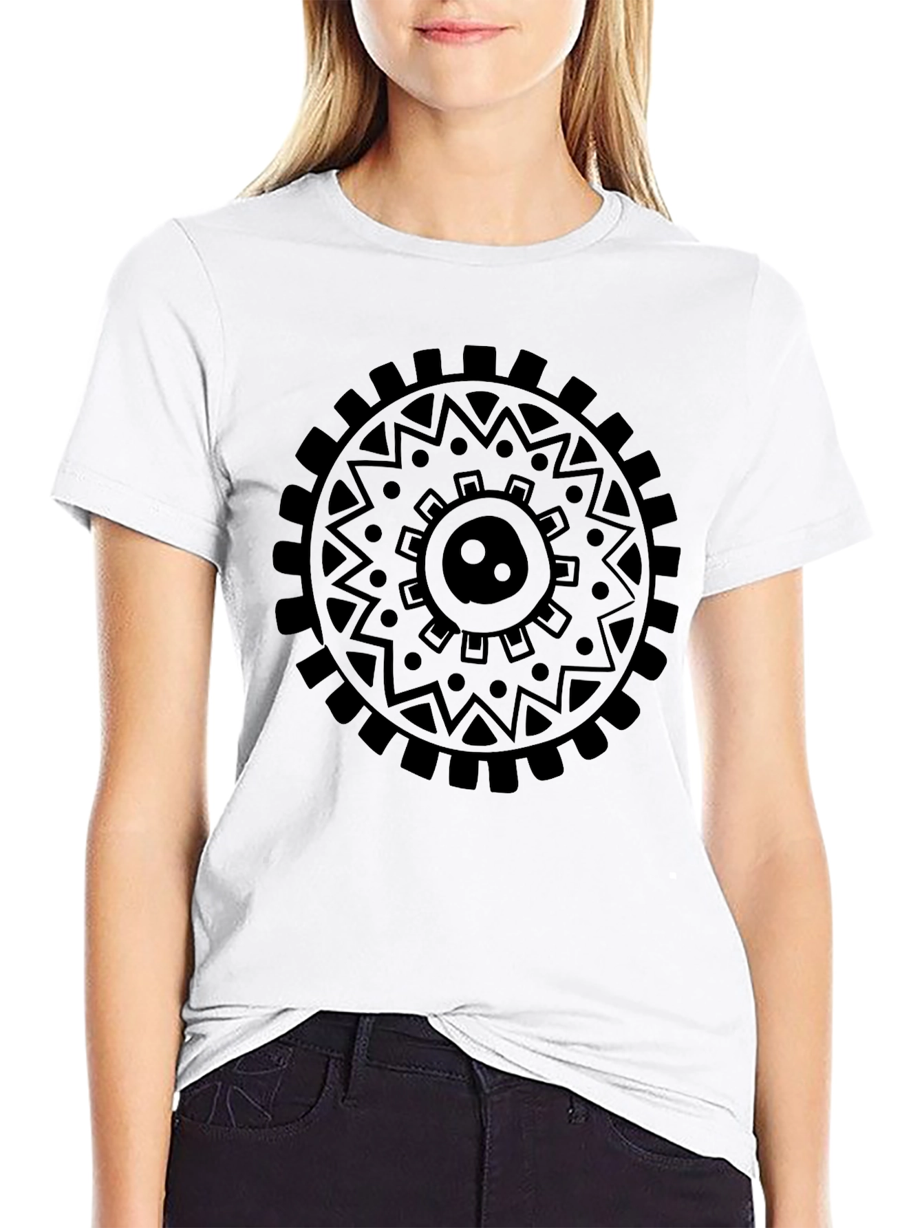 Black Black Graphic Tee - Circular Tribal Design view 9