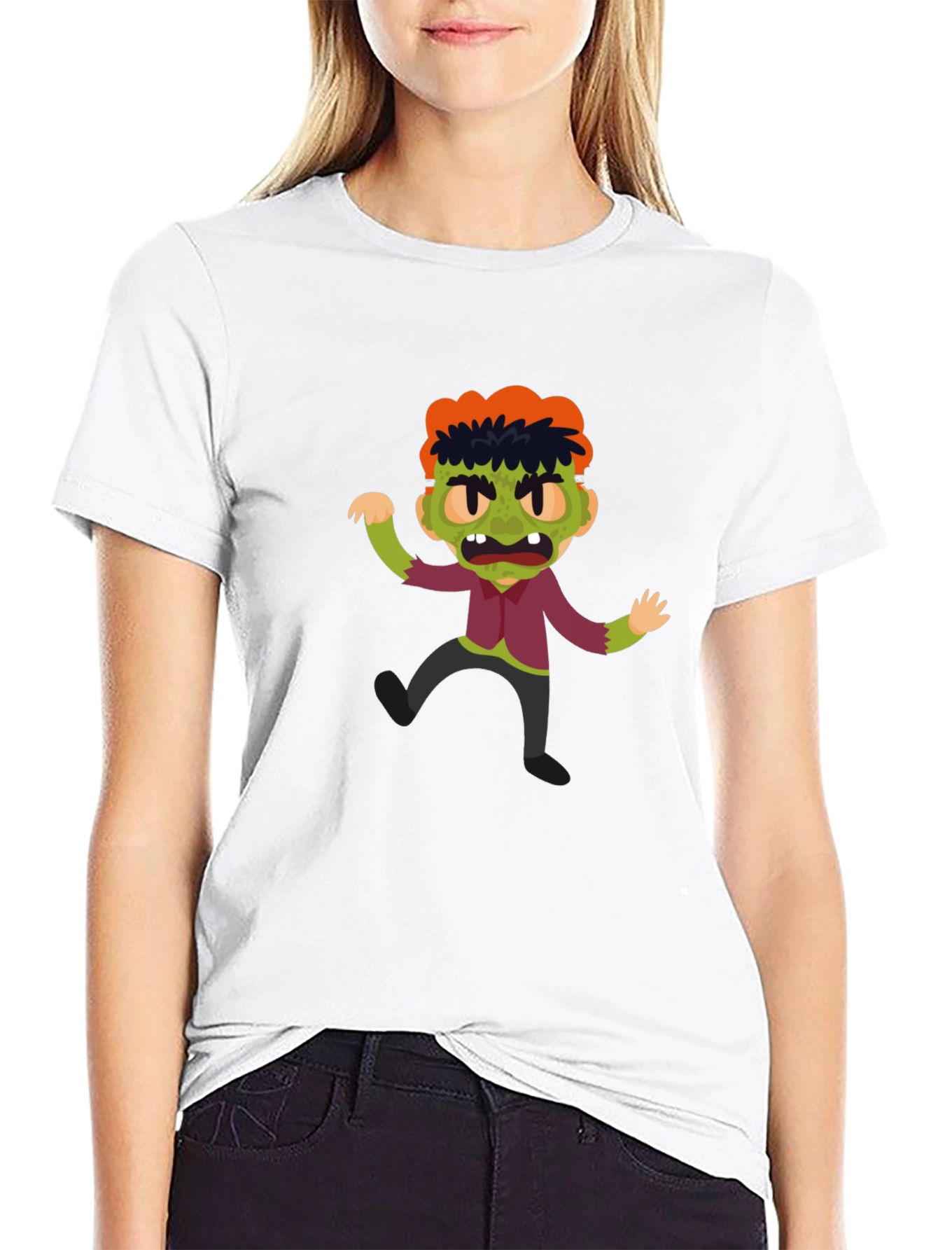 Black Zombie Cartoon Graphic T-Shirt view 9