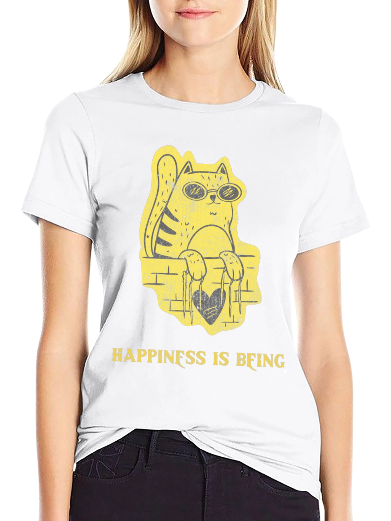 Black Cool Cat Graphic Tee - Happiness Is Being view 9