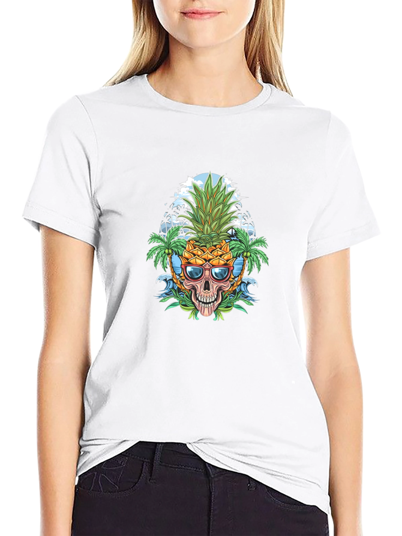 Black Pineapple Skull Graphic Tee - Tropical Vibes view 9