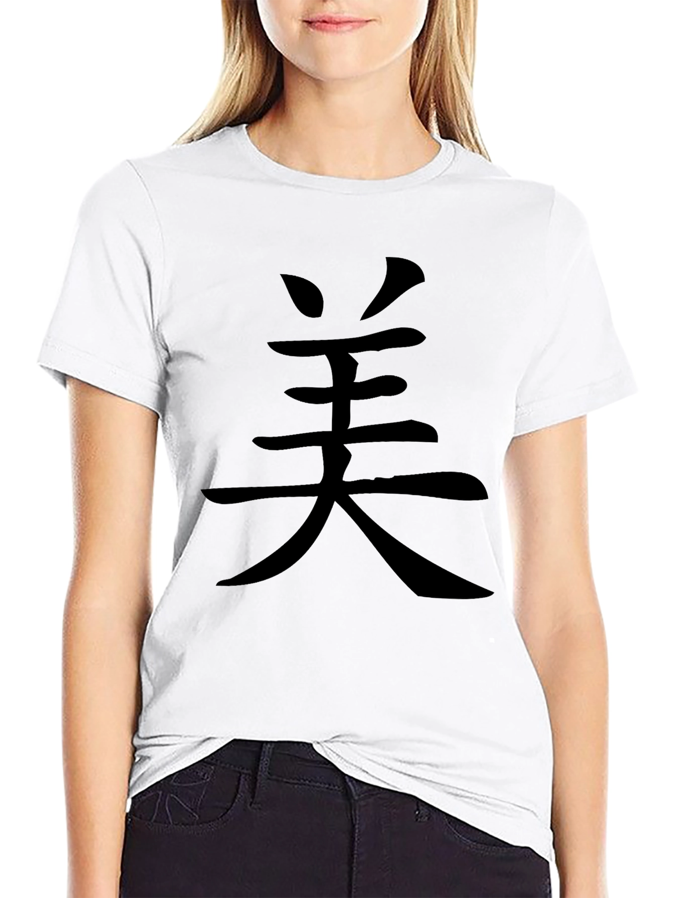 Black Black T-Shirt with Asian Character Graphic view 9