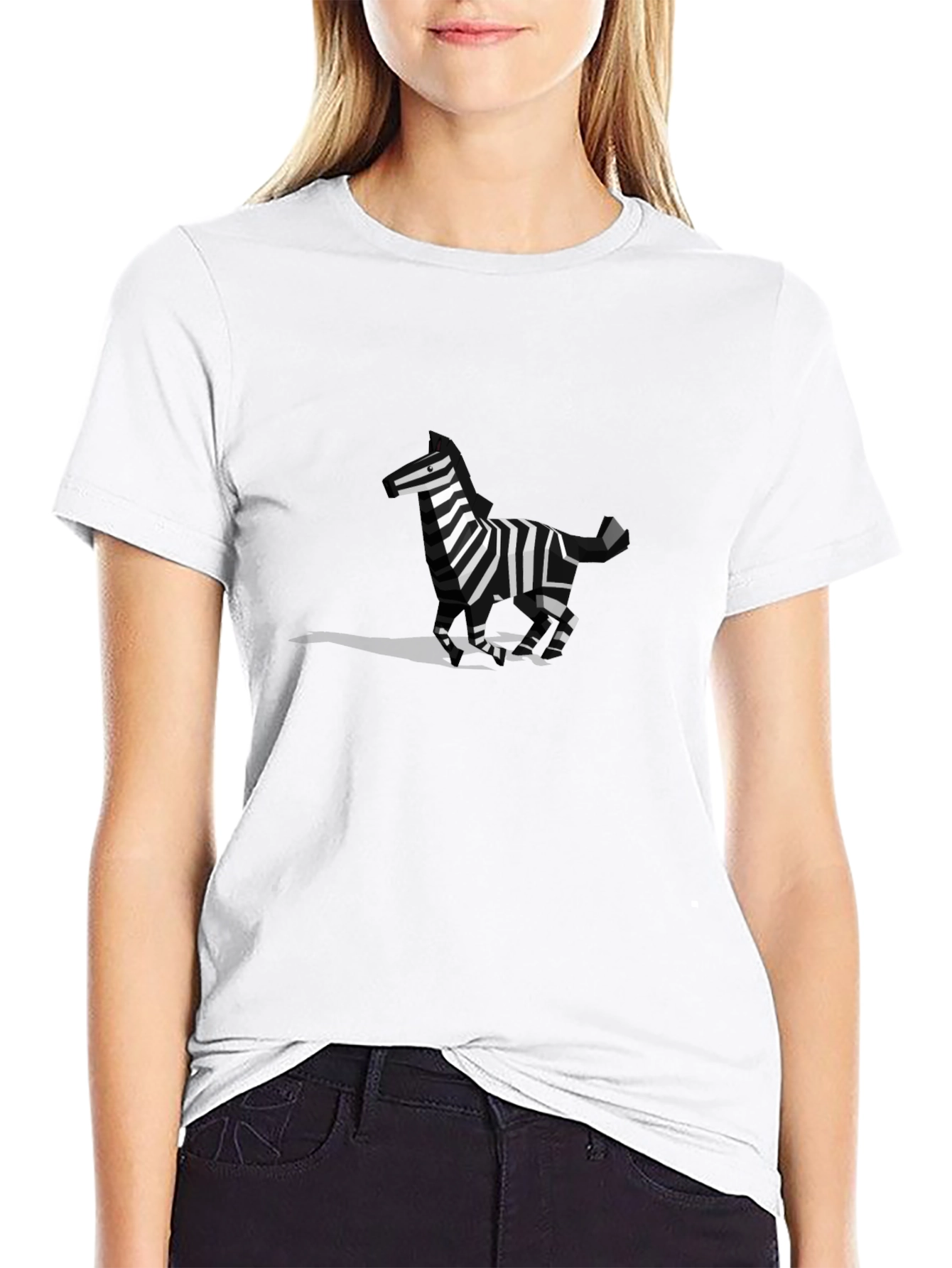 Black Geometric Zebra Graphic Tee - Black Cotton Blend view 9