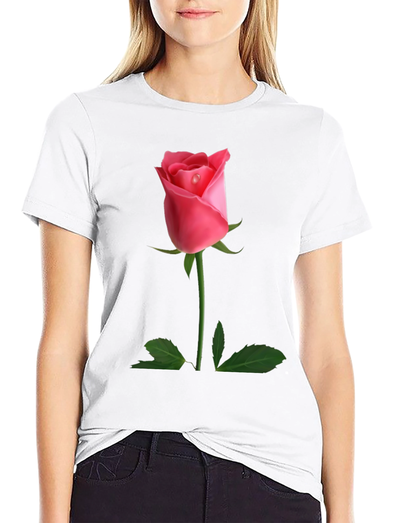Black Rose Graphic Tee - Classic Black Cotton Blend view 9