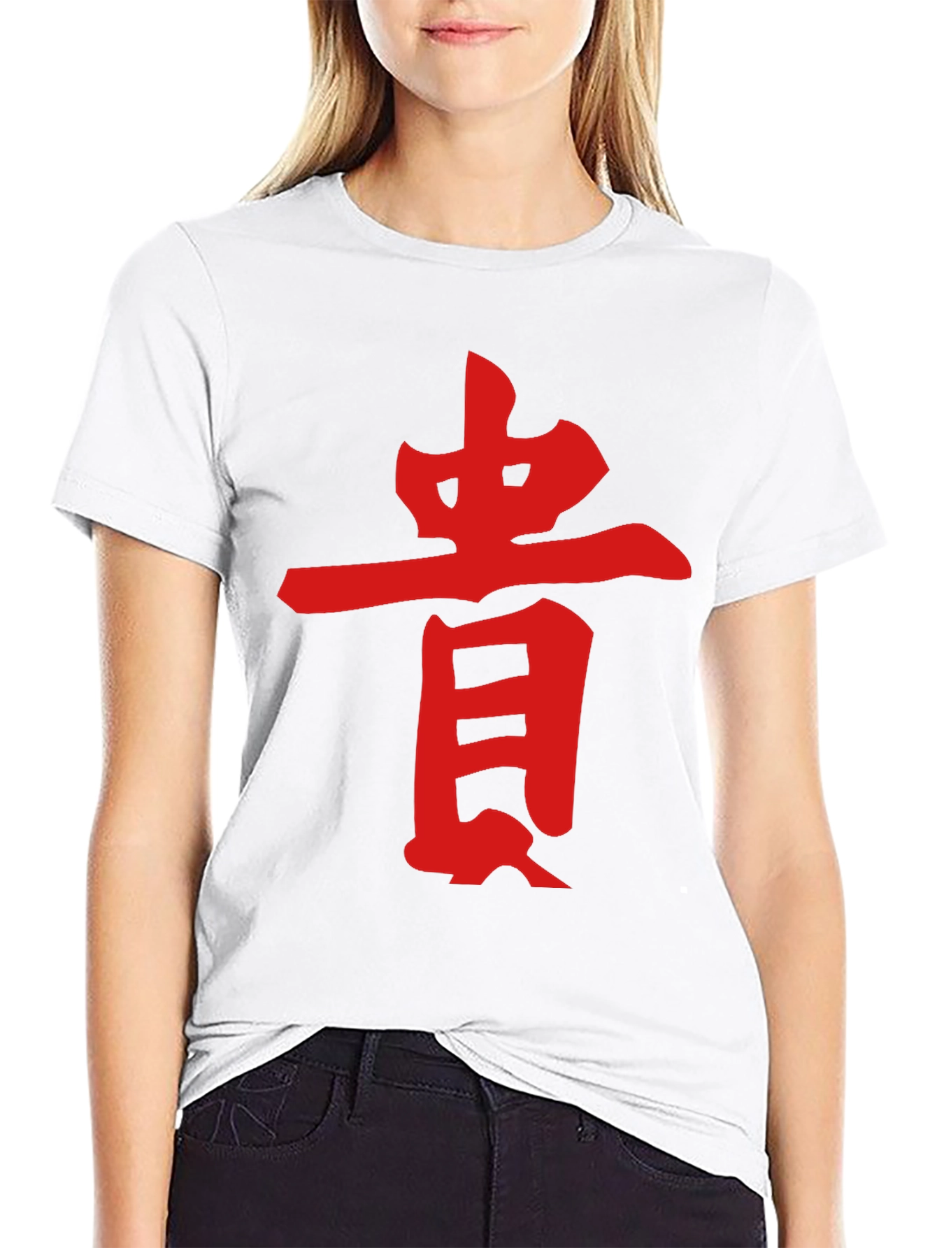 Black Black Tee with Red Asian Symbol Graphic Print view 9
