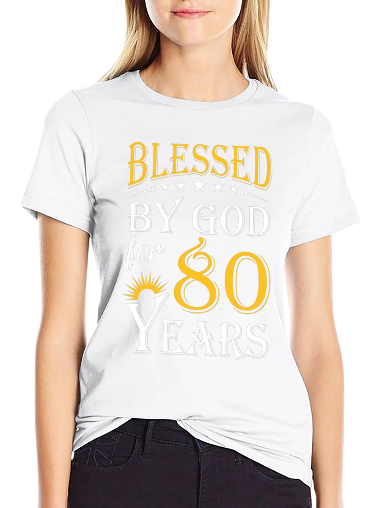 Black Blessed by God 80 Years T-Shirt view 9
