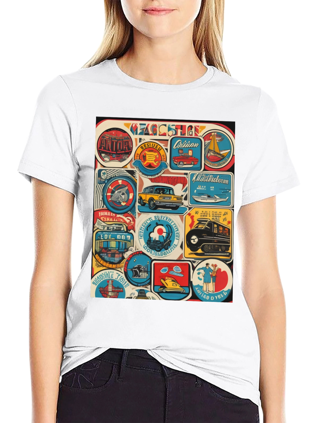 Black Retro Travel Patch T-Shirt view 9