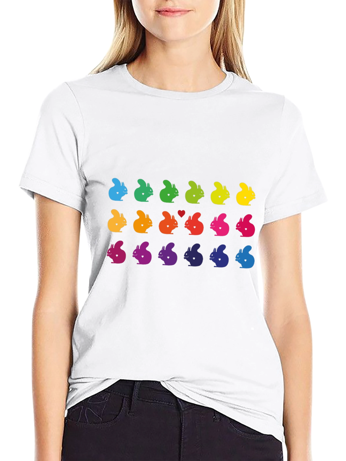 Black Rainbow Squirrel Pattern Black T-Shirt view 9