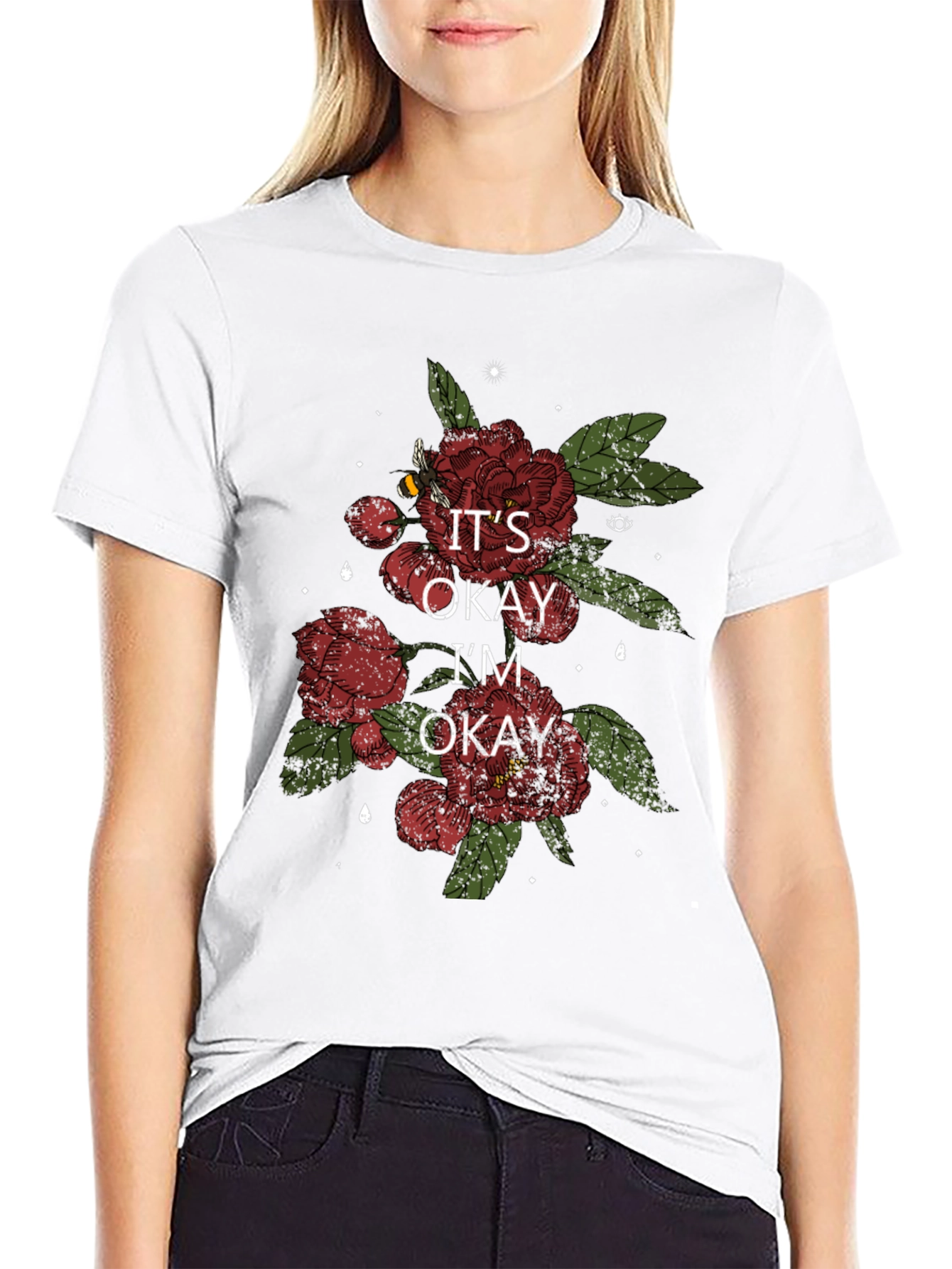 Black It's Okay I'm Okay Floral T-Shirt view 9