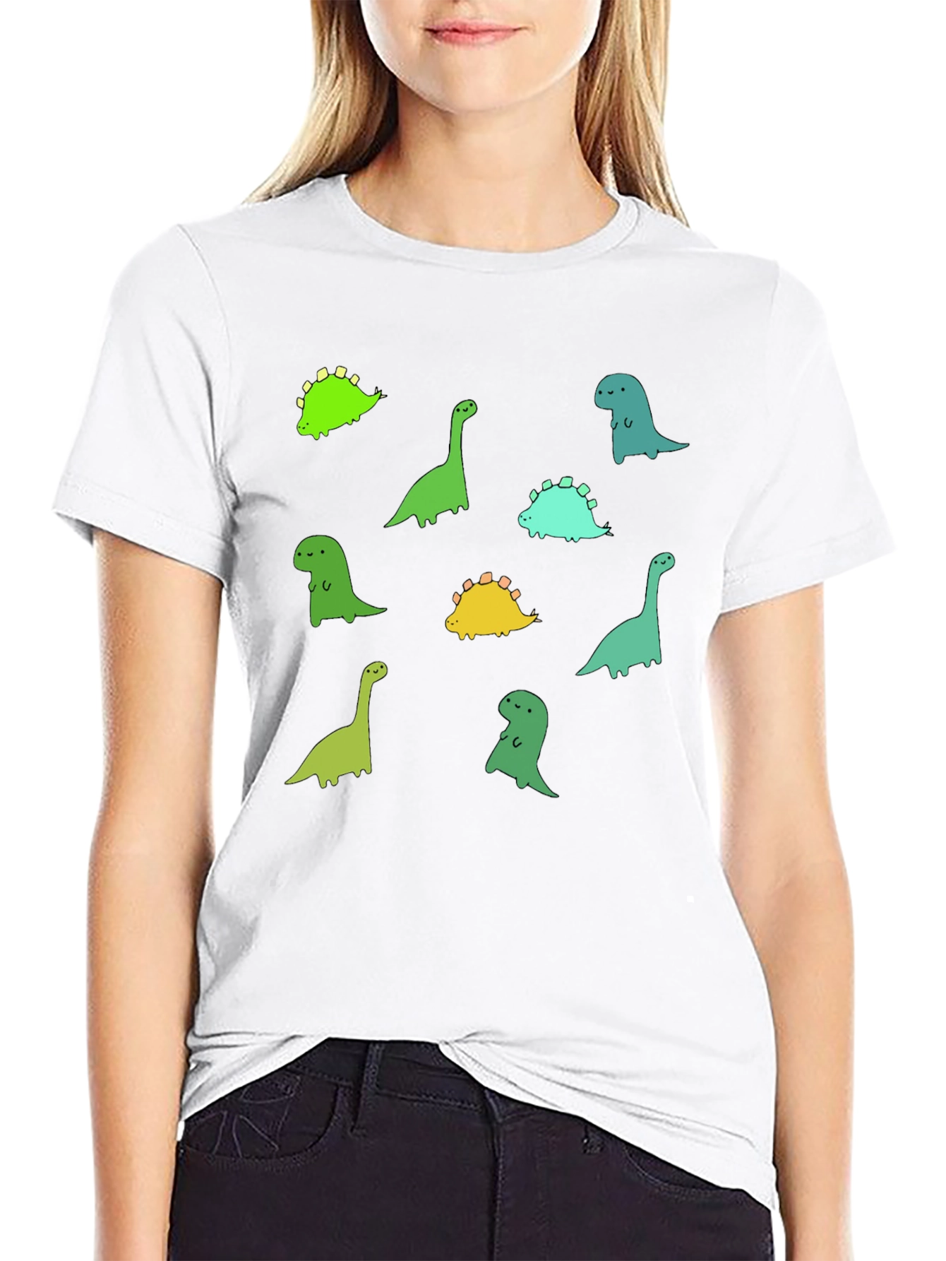 Black Cute Dinosaur Print Black T-Shirt view 9