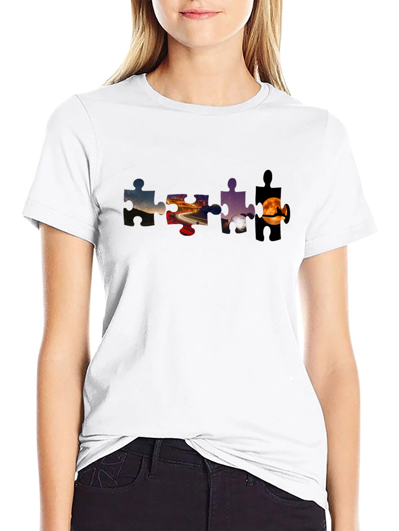 Black Puzzle Piece Graphic Tee - Black Cotton Blend view 9