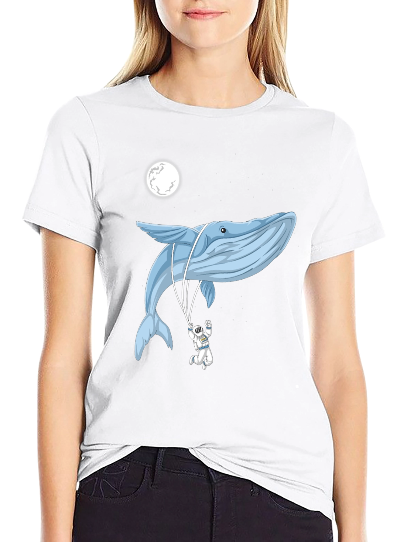 Black Whimsical Whale & Astronaut Graphic Tee view 9
