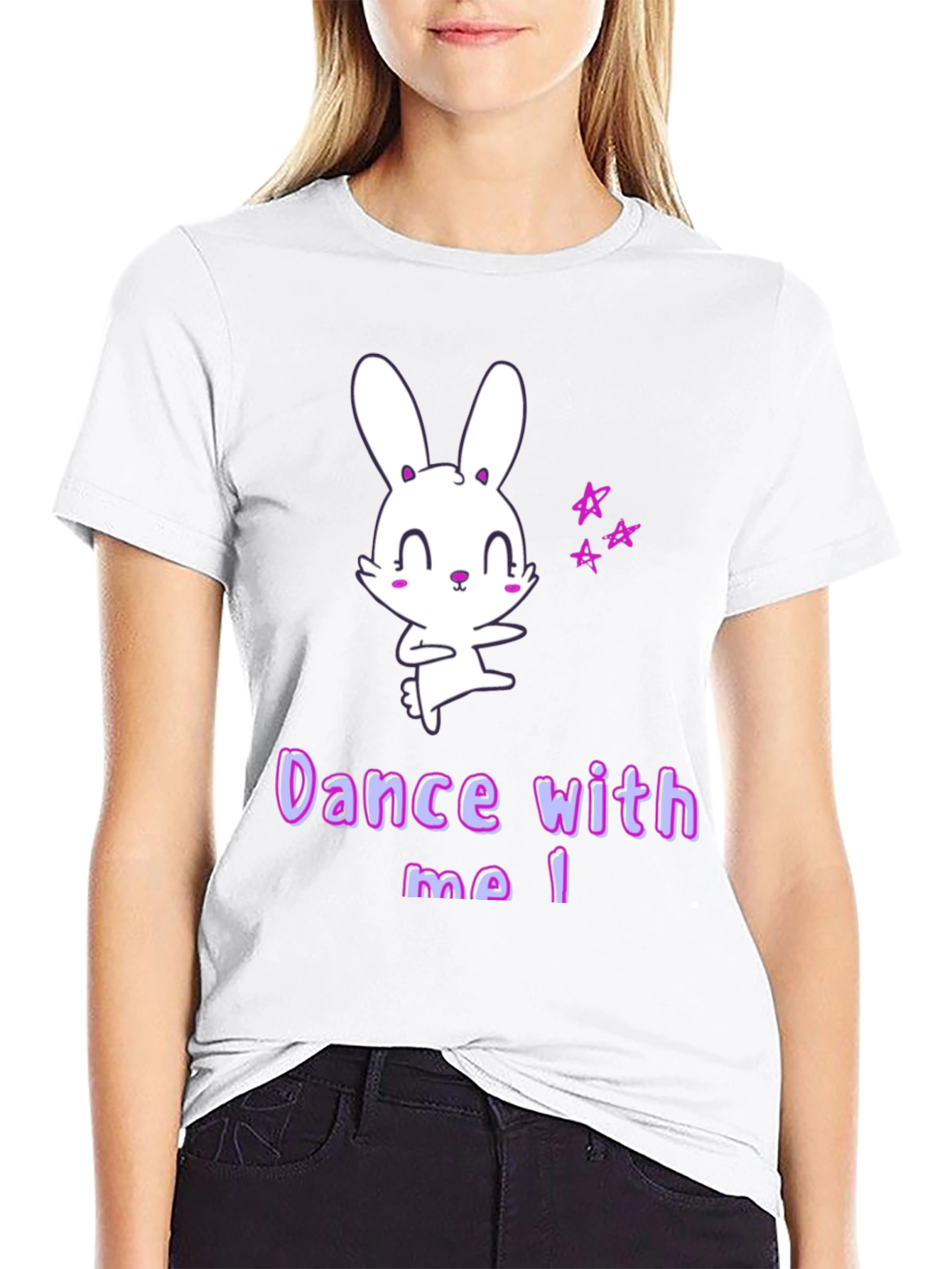 Black Cute Cartoon Bunny Dance With Me T-Shirt view 9