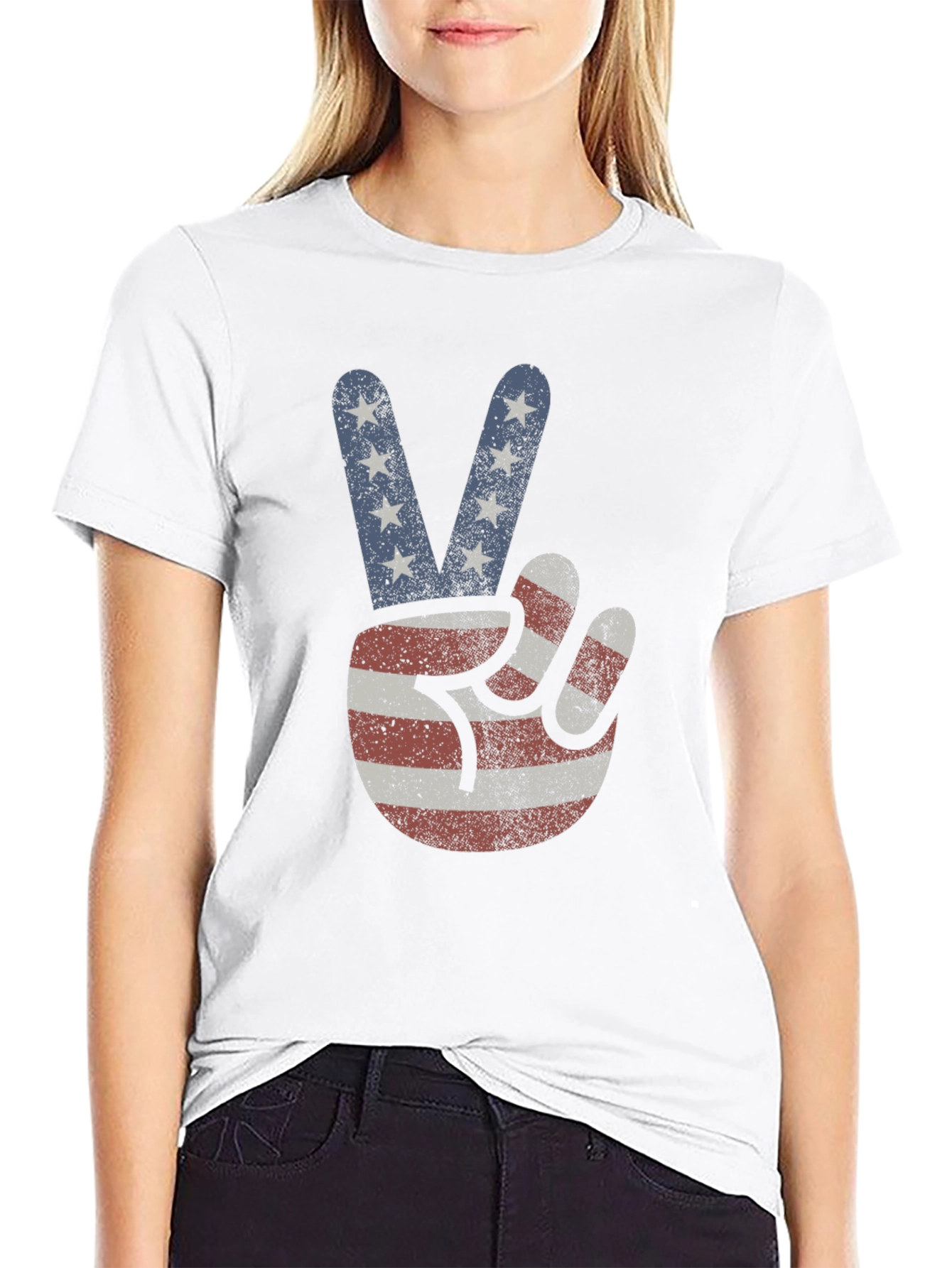 Black American Flag Peace Sign T-Shirt view 9