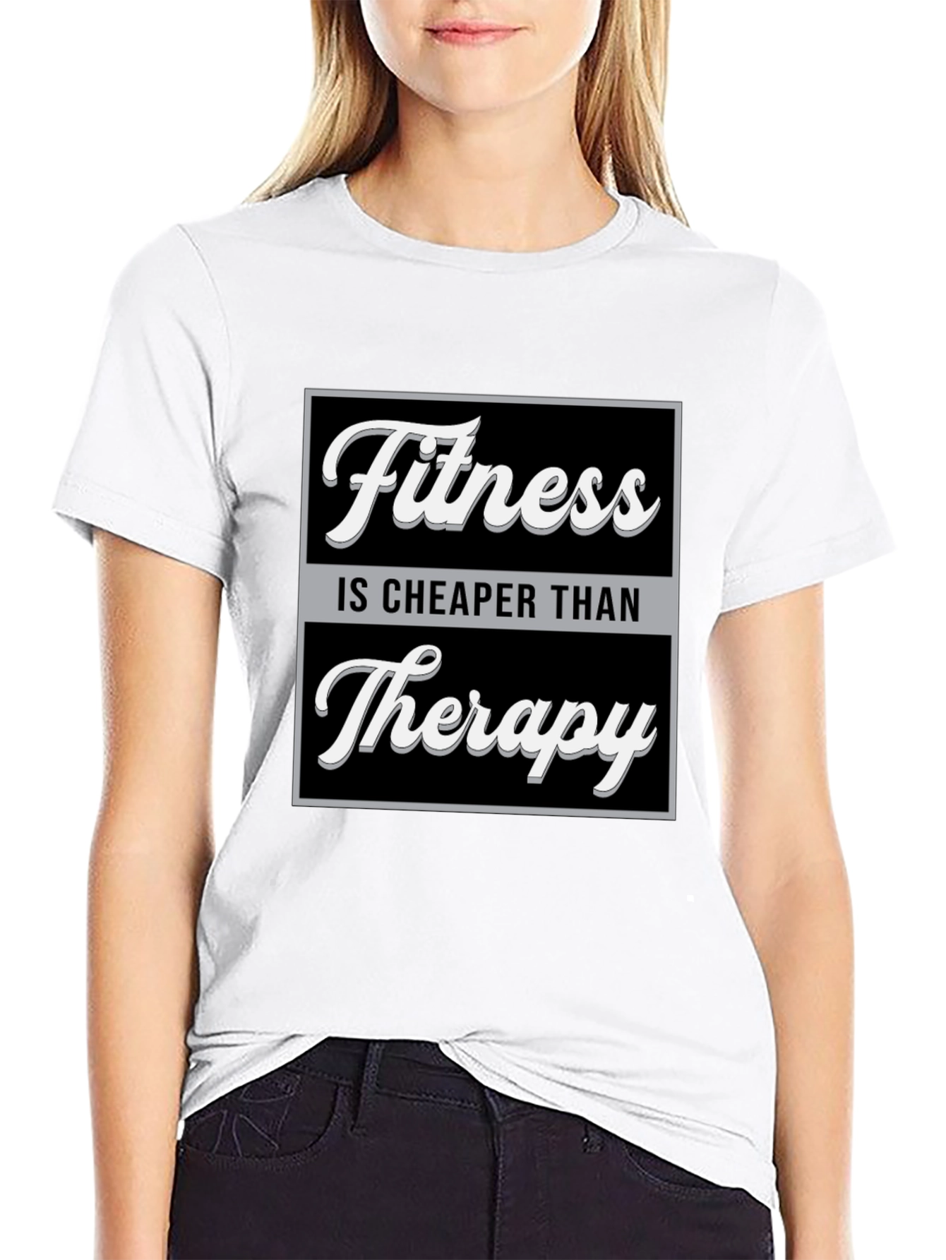 Black Fitness is Cheaper Than Therapy Graphic T-Shirt view 9