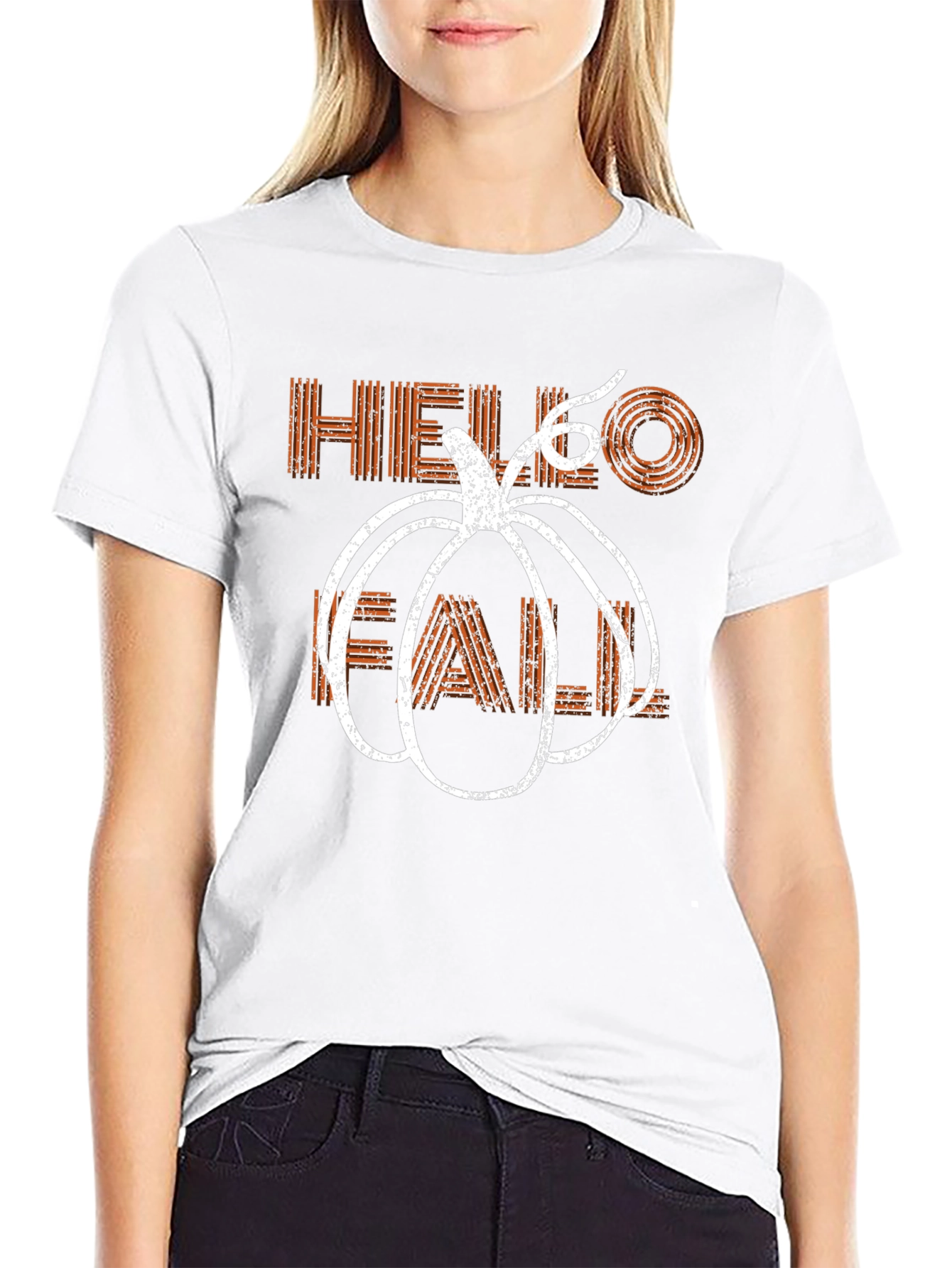 Black Hello Fall Pumpkin Graphic Tee - Trendy Autumn Apparel view 9
