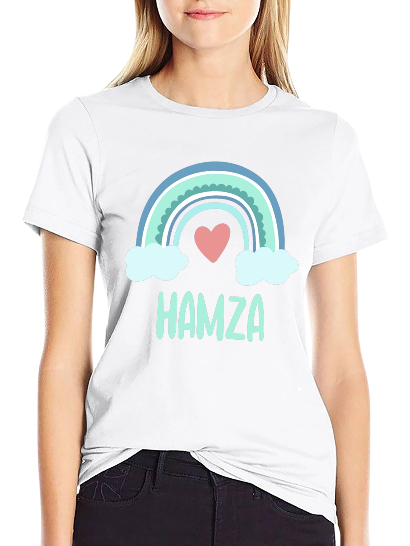 Black Personalized Hamza Rainbow Heart T-Shirt view 9
