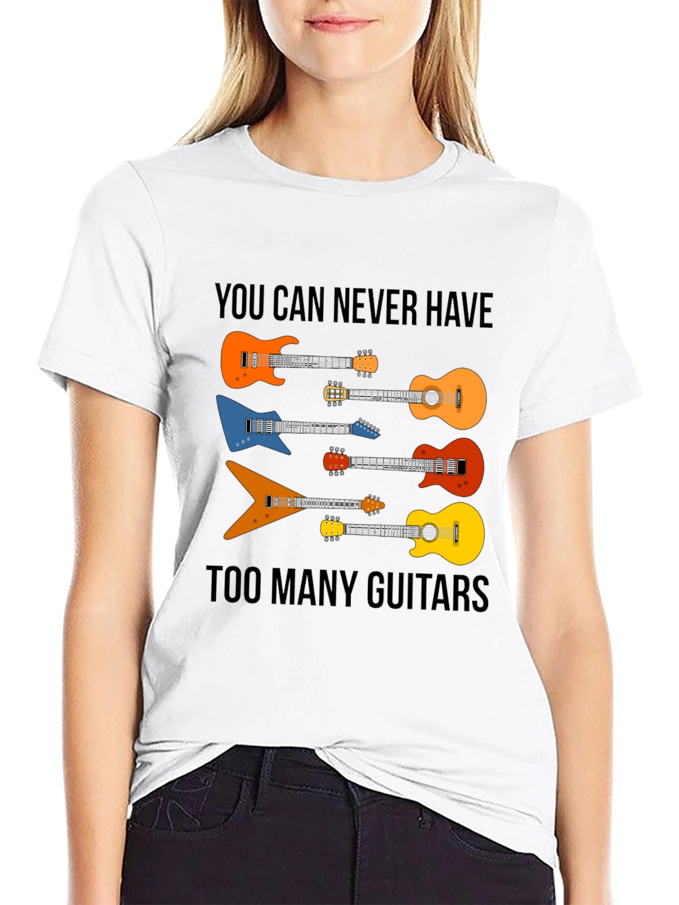 Black Guitar Lover T-Shirt - You Can Never Have Too Many Guitars view 9
