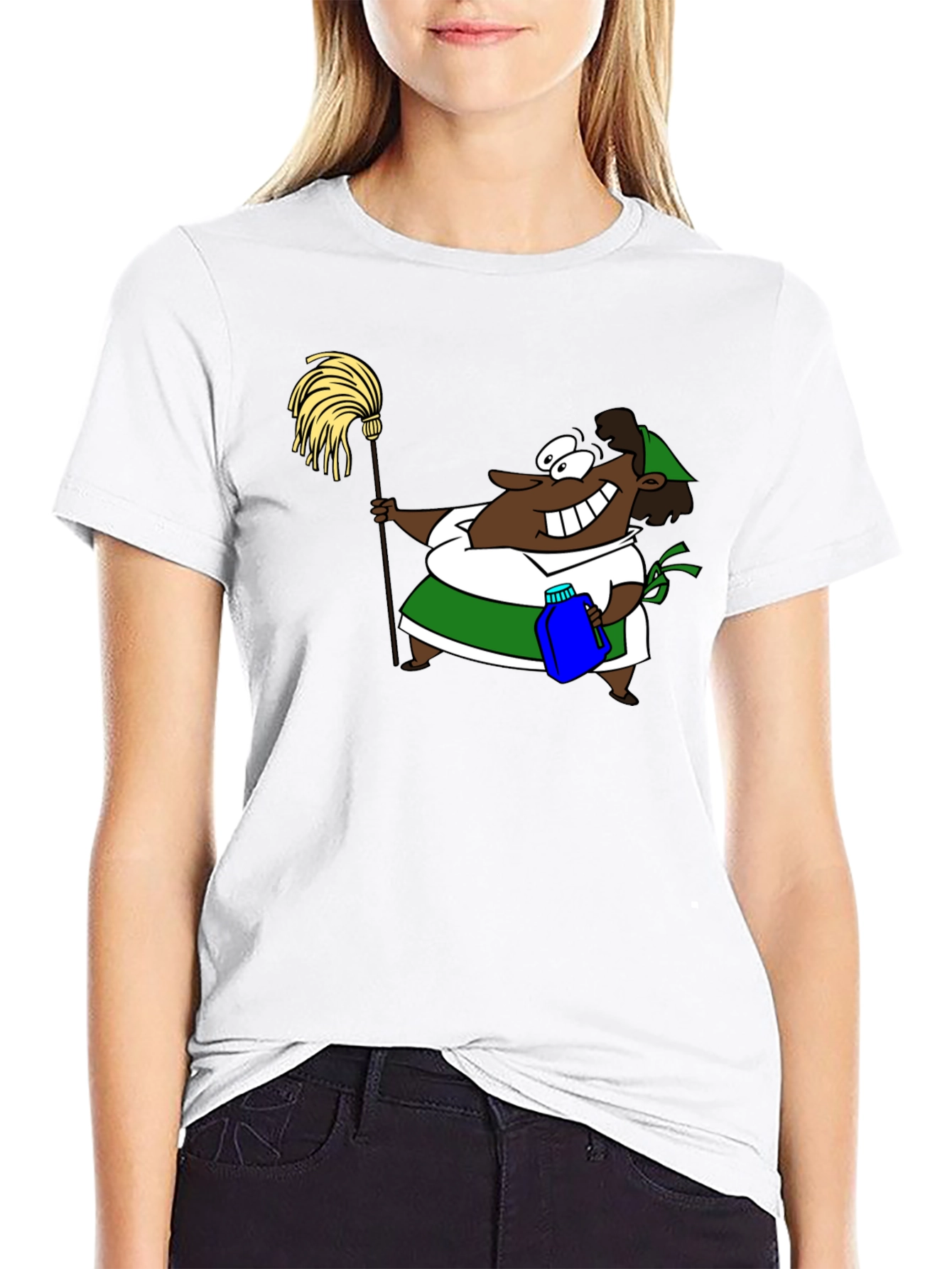 Black Cartoon Cleaning Lady Graphic Tee view 9