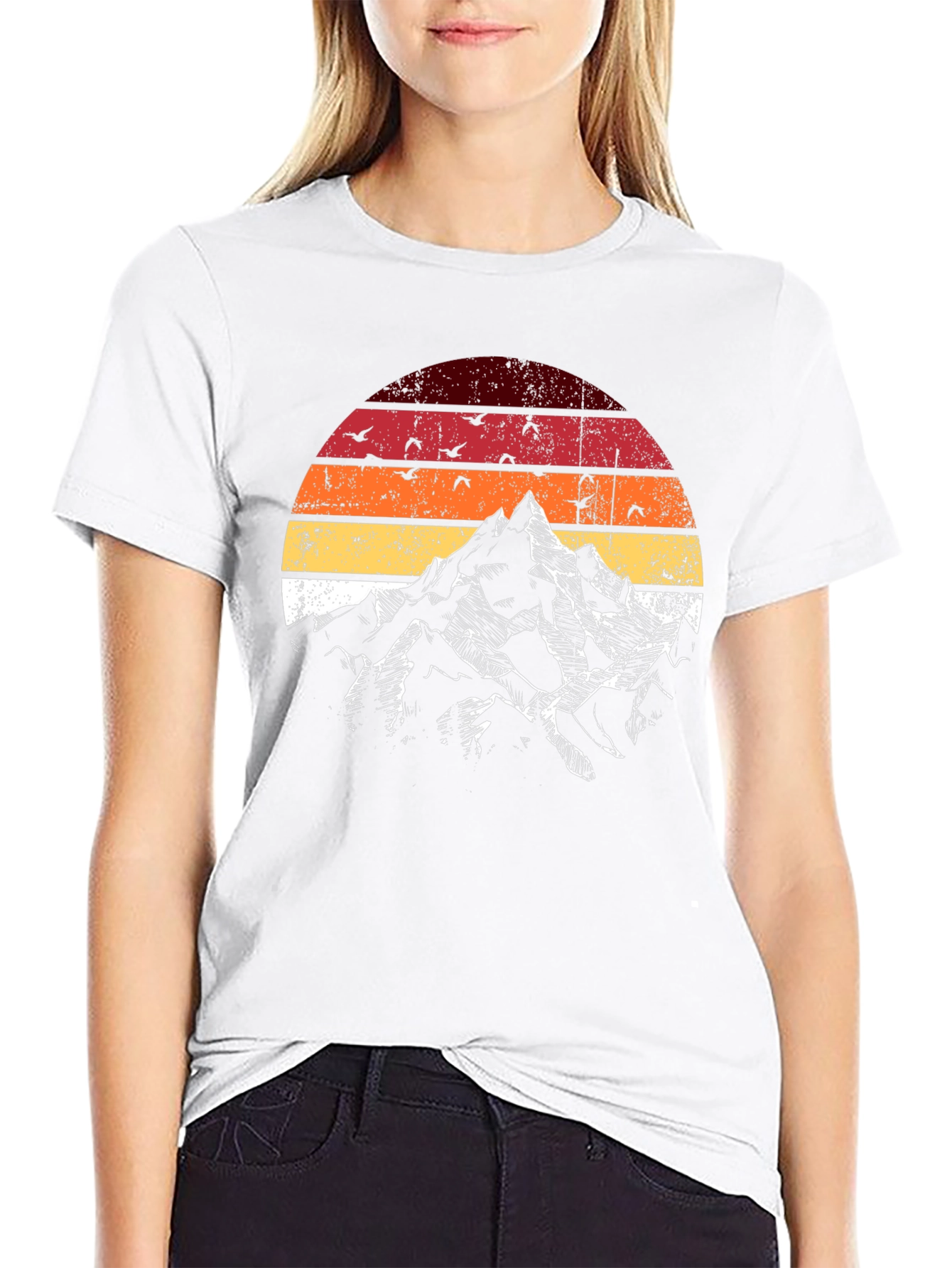 Black Vintage Mountain Sunset Graphic Tee view 9