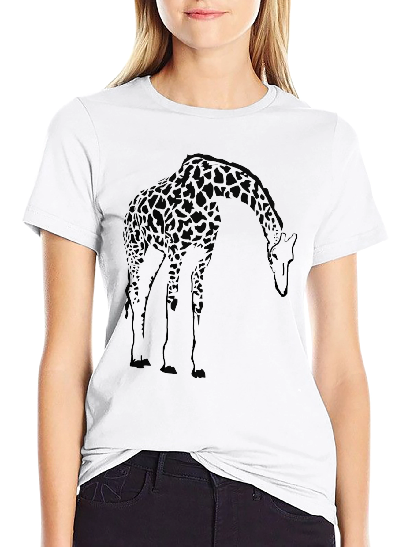 Black Giraffe Graphic Print Crew Neck T-Shirt view 9