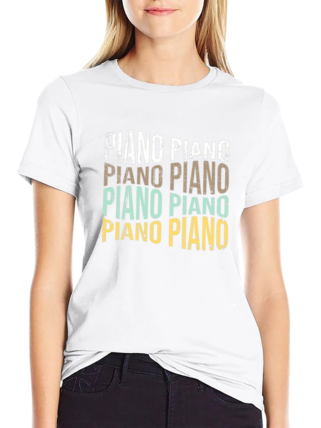 Black Piano Retro Style T-Shirt view 9