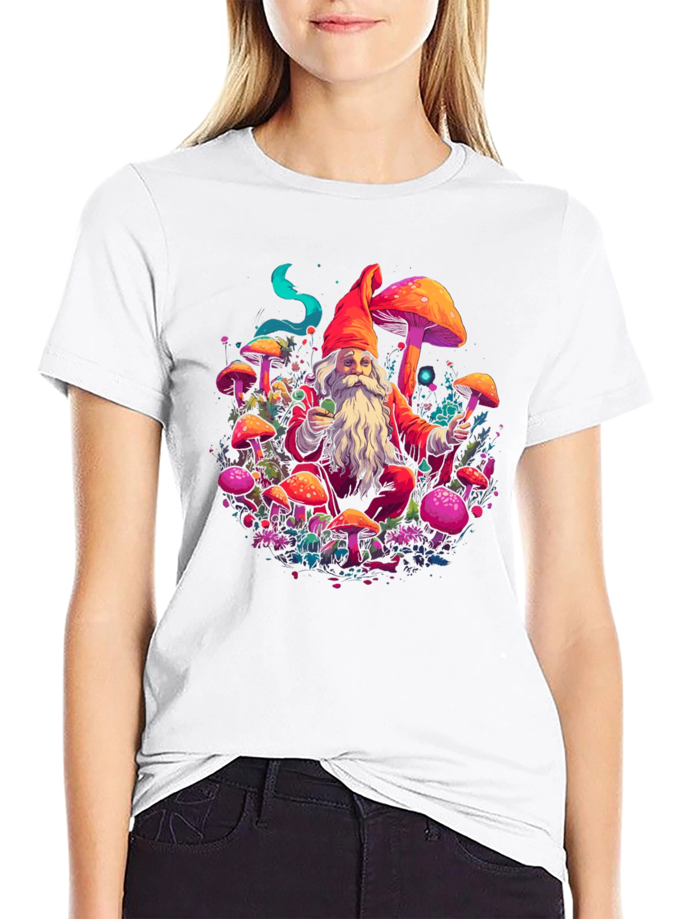 Black Mushroom Gnome Graphic Tee - Funky Design view 9