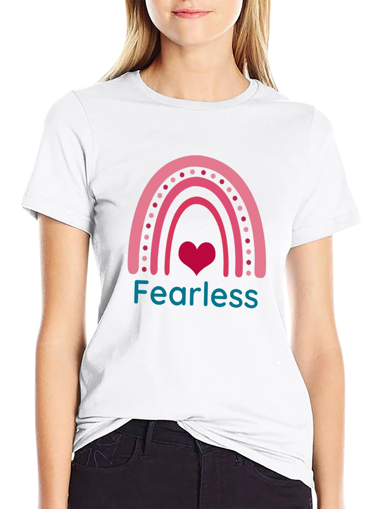 Black Fearless Rainbow Heart Graphic T-Shirt - Stylish & Trendy view 9