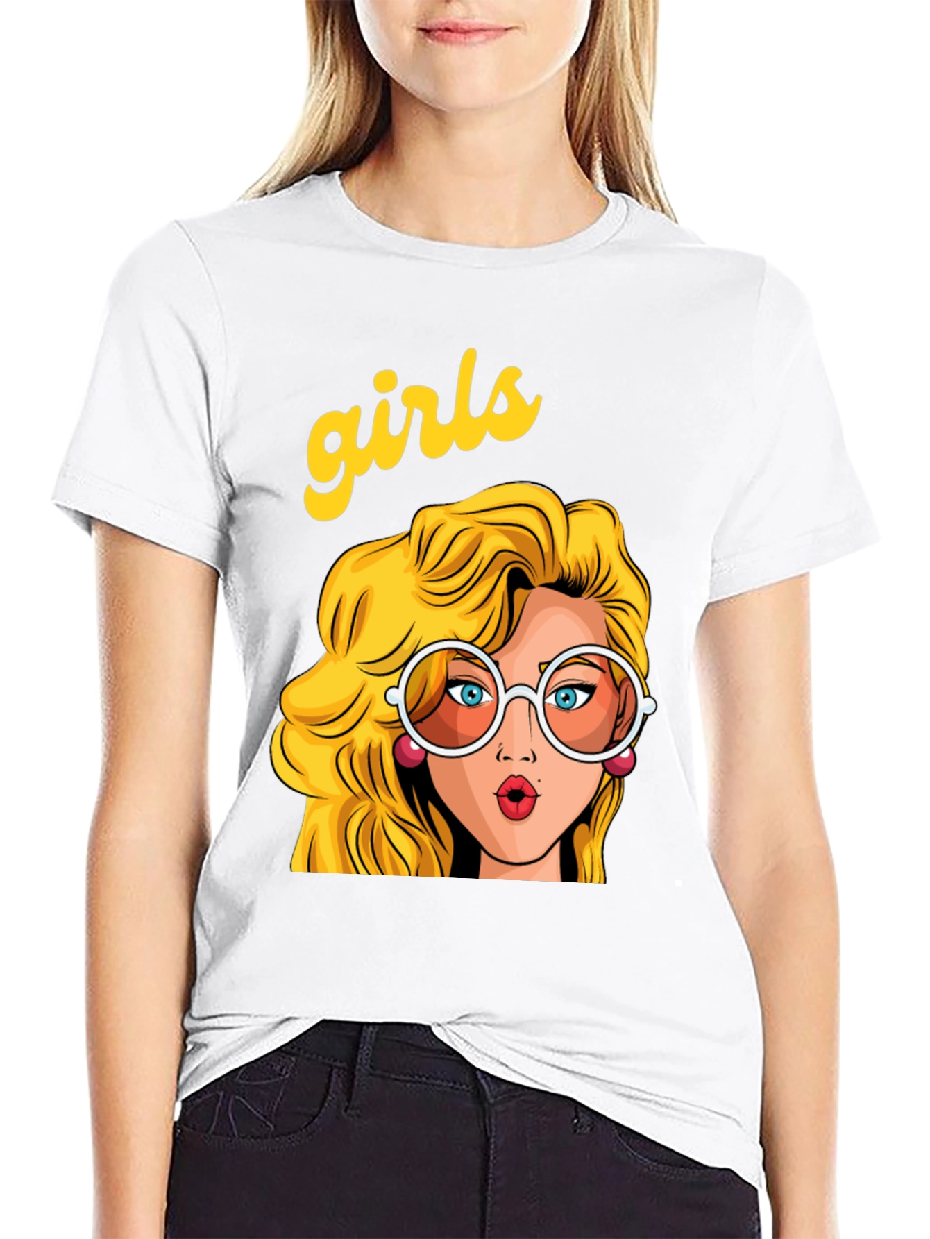 Black Retro 'Girls' Graphic Print Black T-Shirt view 9