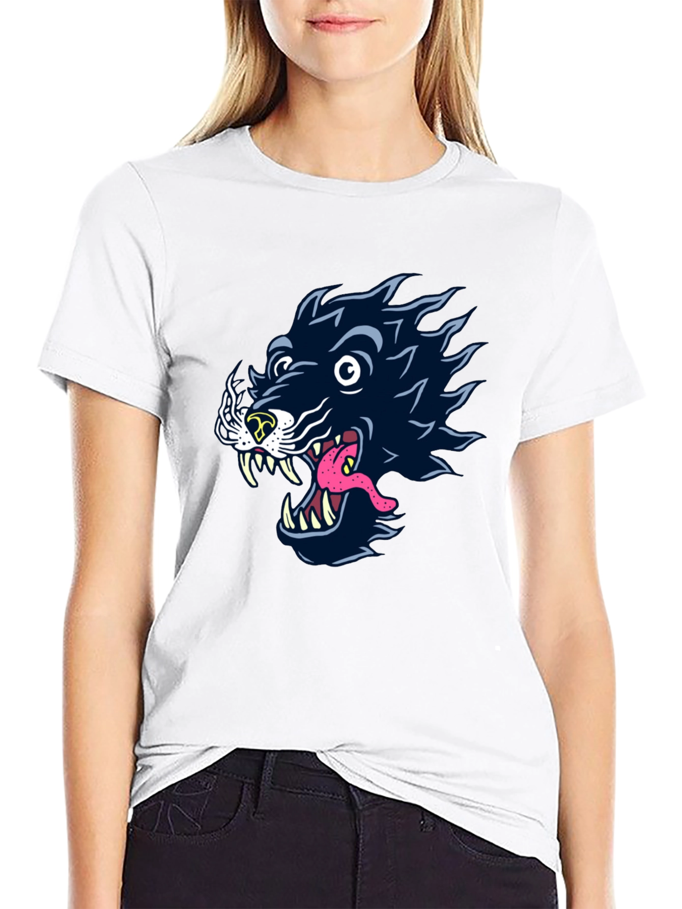 Black Wolf Graphic Tee - Black Cotton T-Shirt view 9