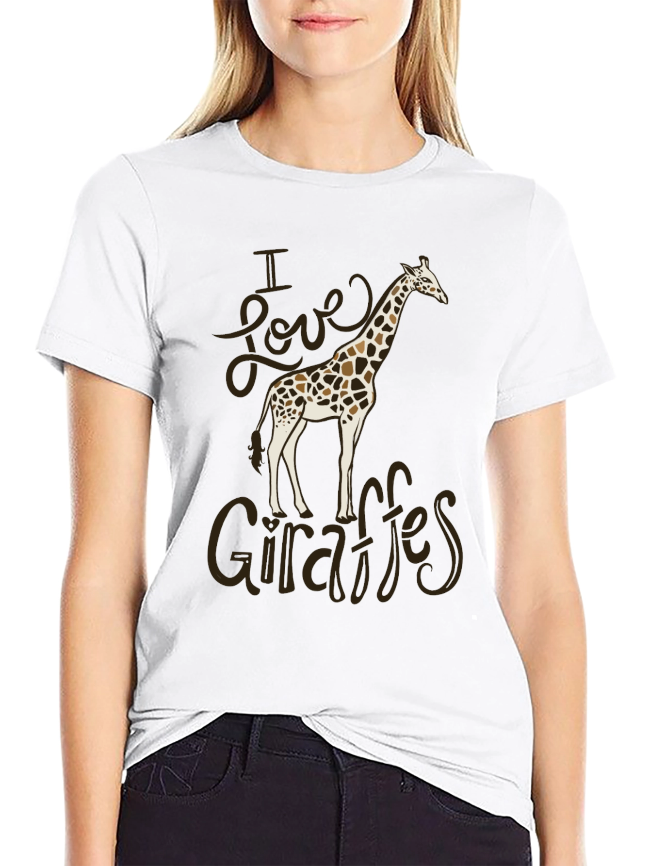 Black I Love Giraffes Black Cotton T-Shirt view 9