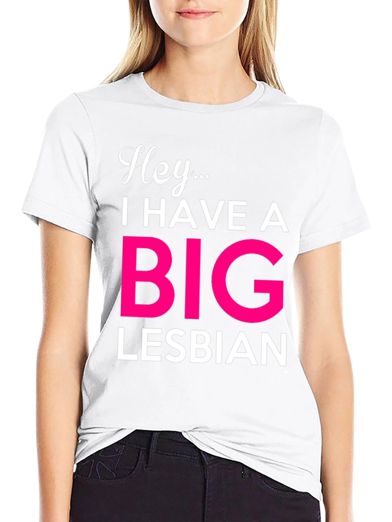 Black Hey... Big Lesbian Novelty T-Shirt view 9